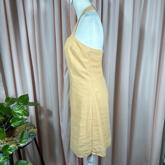 Abercrombie & Fitch Linen Halter Dress Medium Tall Peach Back Smocking NEW - Picture 3 of 8